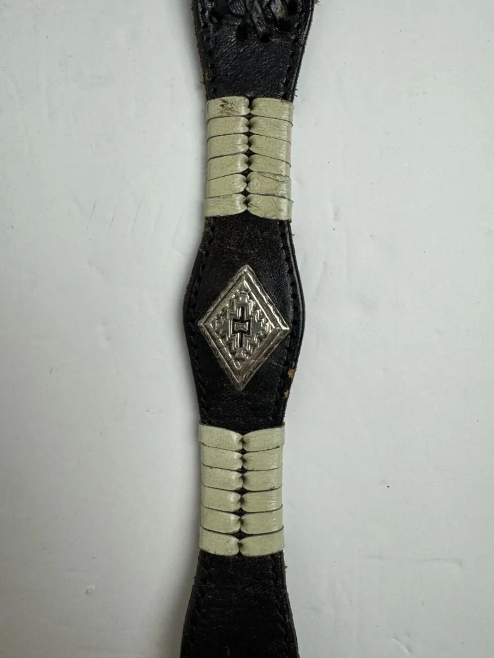 El Vaquero Genuine Leather Western Belt Sz 38 Black Tooled Mexico Silver Conchos
